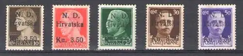 1944 Kroatische Besetzung - Šibenik-Ausgabe, Nr. 1/5 Serie mit 5 Werten MNH/**