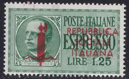 1944 Italienische Sozialrepubblica, Espressi Lire 1,25 Nr. 21i MNH/** DECAL DES ÜBERDRUCKS