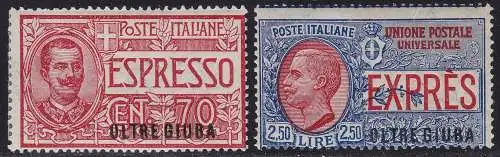 1926 OLTRE GIUBA, Espressi n. 1/2 70c. rot MLH / * 2.50 hellblau und rot MNH / **