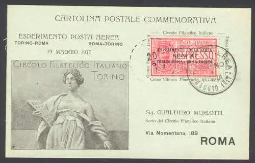 1917 Italien Königreich - Aerogramm - Turin-Rom - 20.05.1917 Gebraucht