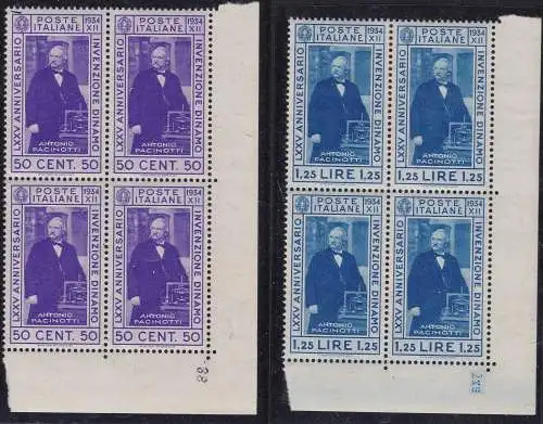 1934 Königreich Italien, Galvani, Nr. 362/363 MNH ** VIERTELBLATTWINKEL mit Tabellennummer