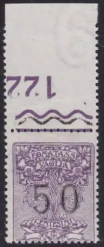 1924 Italien - Königreich, Steuermarken für Vaglia Nr. 3 MNH / ** TEILTISCHNUMMER