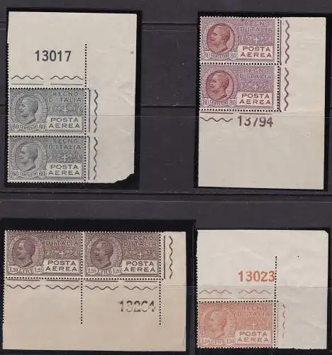 1926-28 Königreich Italien - PA Nr. 3/3A/5 PAAR + Nr. 6 einzeln ALLE MIT TISCHNUMMER POSTFRISCH/**