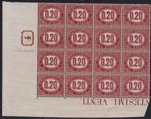 1875 ITALIEN - KÖNIGREICH, Service Nr. 3 MNH / ** TISCHNUMMER 4 IM RECHTECK