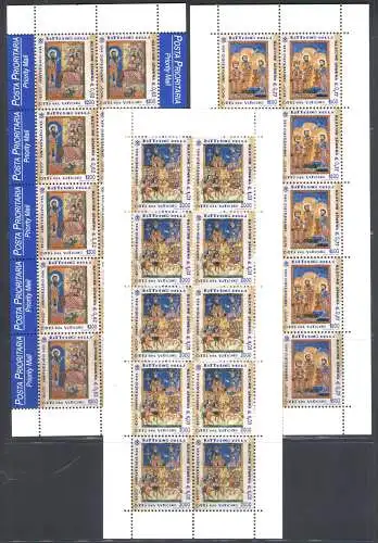 2001 Vatikan, 3 Miniblätter mit 10 Werten, Armenien Nr. 1228/30 - postfrisch**