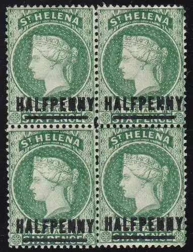 1884 St. Helena, SG 34 1/2d. smaragd 17 mm. Viererblock MNH/**