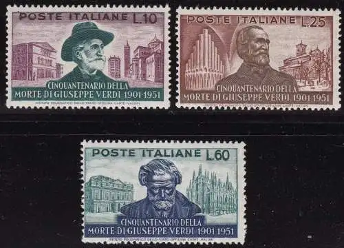 1951 Republik, Nr. 677a/679a Giuseppe Verdi IIa Auflage postfrisch/**