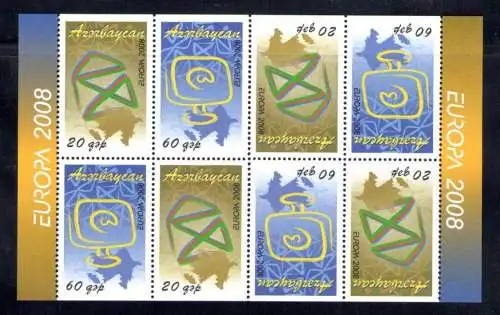 2008 EUROPA CEPT Aserbaidschan, 4 Val paarweise ungezähnt oben und unten, aus Booklet, La Lettera, MNH **