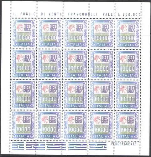 1978-87 Italien - Republik, Nr. 1438-1442B, Hohe Werte 7 Miniblätter, postfrisch **