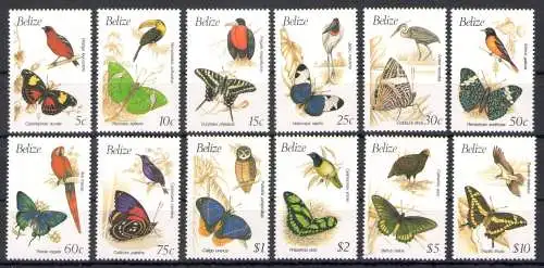 1990 Belize, Yvert n. 919/30 - Schmetterlinge und Vögel - postfrisch **