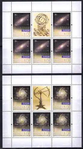 2009 EUROPA CEPT Bulgarien, 2 Kleinblätter mit 5 Werten, Astronomie, postfrisch **