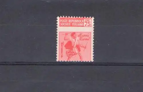 1944 RSI, Nr. 499da - 75 Cent. karminrosa MNH ** ZAHNSORTE NACH OBEN VERSCHOBEN