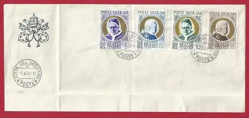 1951 Vatikan, Nr. 145/148 Serie GEBRAUCHT auf Umschlag - FDC