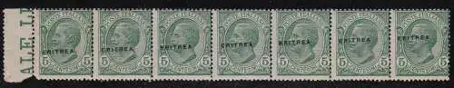 1924 ERITREA, Nr. 79f 5c. grüner Streifen 7 MNH/**