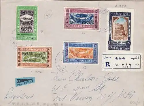 1956 YEMEN (Nord) Michel 70I-71II-72II-82II-142B Einschreiben nach New York