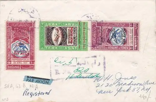 1954 YEMEN (Nord) Michel 58I-63II-82II Einschreiben nach New York