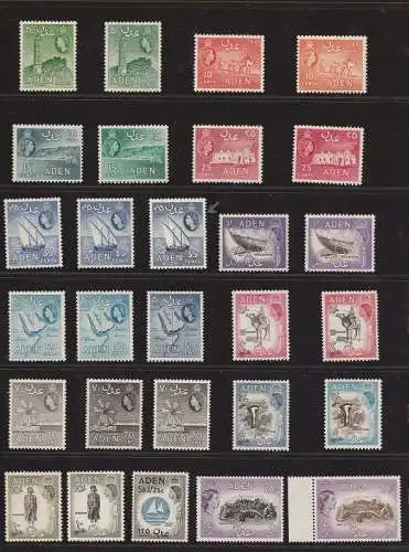 1953-63 ADEN, SG 48/72 Serie 25 + 3 Var. 57a-59a-61a MNH/**