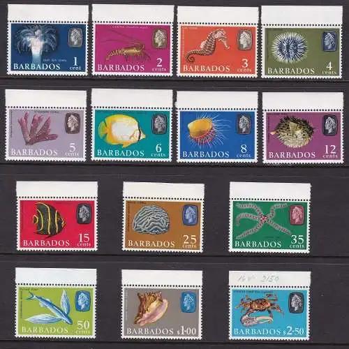 1965 BARBADOS - Meeresfauna Serie Blattrand, SG 322/335 - POSTFRISCH **