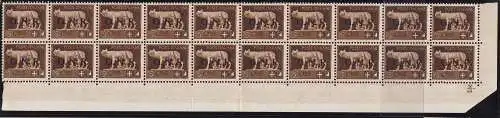 1944 RSI, Nr. 470 5 Cent. braun MNH/** 20ER BLOCK MIT TISCHNUMMER