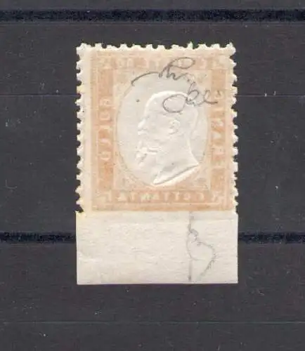 1862 Italia, n. 4pb - 80 Cent gelb Vollbogenrand unten, postfrisch**