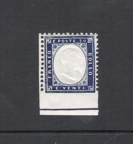 1862 Italien, Nr. 2 - 20 Cent Indigo, Niedrig gezahnt, Bogenwinkel, postfrisch **