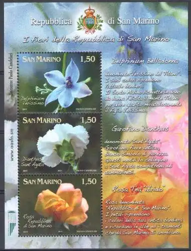 2011 San Marino, Blumen, Blatt Nr. 108, postfrisch **