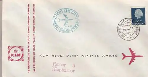 1960 HOLLAND - KLM Erstflug AMSTERDAM-AMMAN