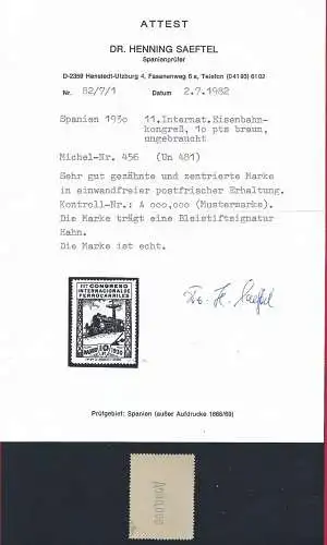 1930 SPANIEN - EDIFIL Nr. 481N Zug 10 Peseten Bistro MUSTER - POSTFRISCH **