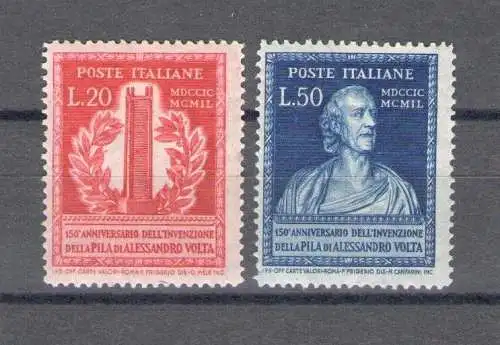 1949 Italien, 150 Jahre Stapel von Volta, 2 Werte, Nr. 611/12 - MNH**