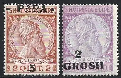 1914 ALBANIEN, Nr. 41 und 45 stark verschobener Überdruck MLH*