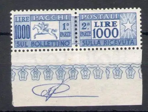 1954 Italien, Postpakete Lire 1000, Pferd Nr. 81 - postfrisch **