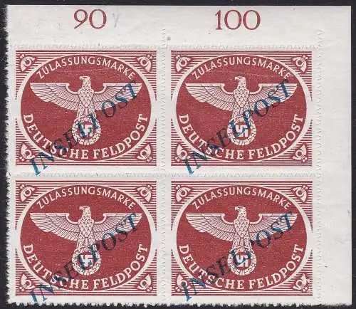 1944 EGEO Deutsche Besetzung, INSELPOST Nr.5b MNH ** VIERTEL signiert Sorani