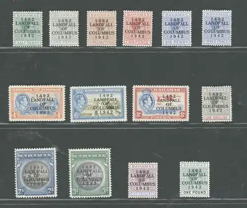 1942 BAHAMAS, Stanley Gibbons n. 162-75a - 450 Anniversary Colombo Discoverta America, Serie mit 14 Werten, postfrisch **