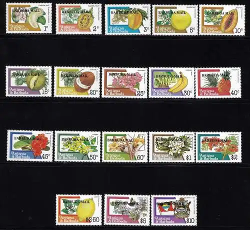 1983 Barbuda, Obst und Blumen - Yvert Nr. 648/65 - 18 Werte - postfrisch **