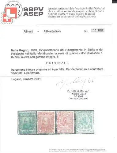 1910 Italien - Garibaldi, Sachsen Nr. 87-90, 4 Werte, postfrisch **