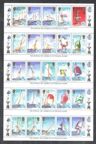 1986 British Solomon Islands - Yvert et Tellier Nr. 554-03 - America's Cup - 50 Werte - Der Bogen ist mittig gefaltet - MNH** (Sehr groß)