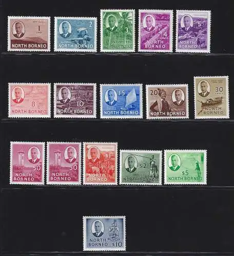 1950-52 North Borneo, Stanley Gibbons Nr. 356/70 - postfrisch**