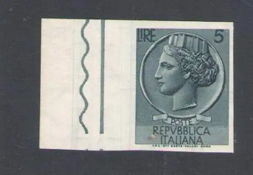 1955-60 Italien, 5 Lire Grau Syrakus ungezähnt, Nr. 761Ba, postfrisch**