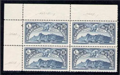 1931 SAN MARINO, Luftpost Nr. 1/10 10 Werte in SELTENEN VIERTELN - POSTFRISCH **