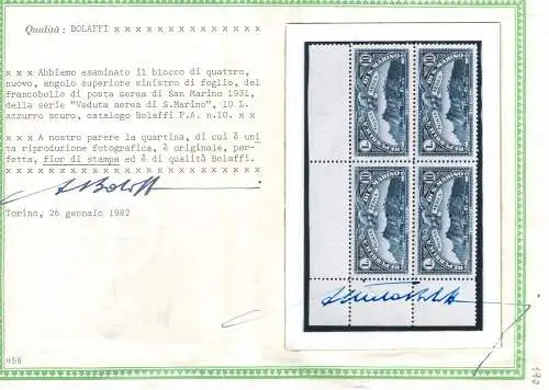 1931 SAN MARINO, Luftpost Nr. 1/10 10 Werte in SELTENEN VIERTELN - POSTFRISCH **