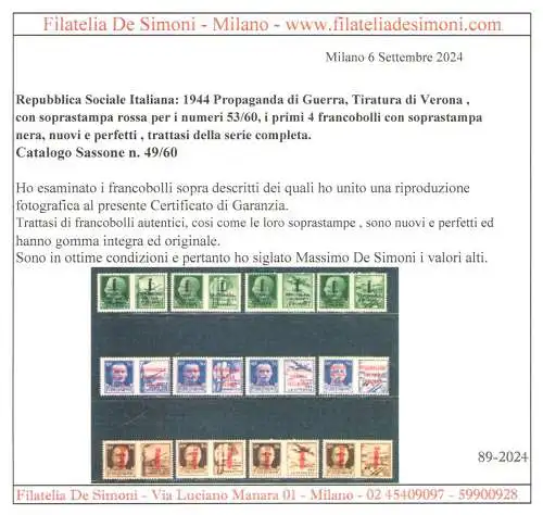 1944 Italienische Sozialrepublik, Kriegspropaganda Nr. 49/60 - postfrisch**