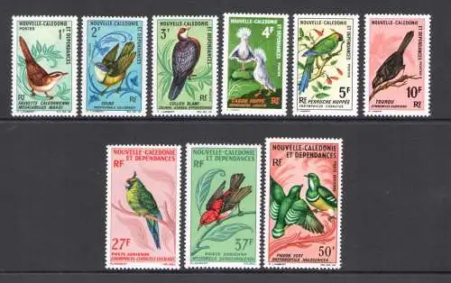 1966-68 Nouvelle Caledonie - Yvert Katalog Nr. 345-50 + Luftpost Nr. 88-90 - Vögel - 9 Werte postfrisch **