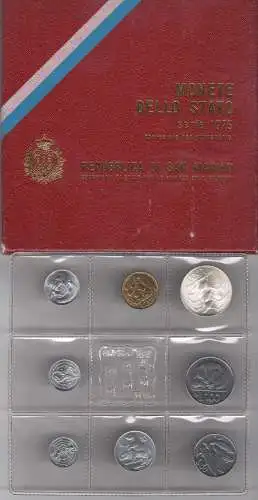 1975 Republik San Marino Divisionsmünzen FDC mit 500 Lire Silber