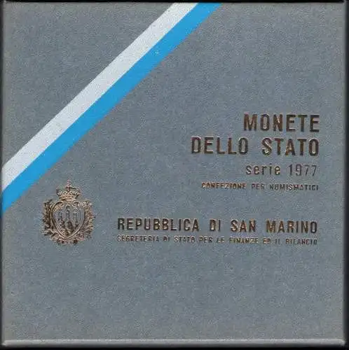 1977 Republik San Marino, Divisionsmünzen, FDC mit 500 Lire in Silber