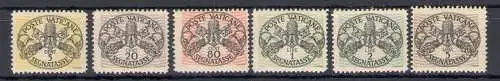 1946 Vatikan, Steuermarken breite Zeilen Weiße Karte 6 Val, neu und einwandfrei postfrisch ** Nr. 13/18 Zertifikat Garantie Philatelie De Simoni