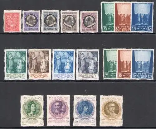 1940-44 Vatikan, neue Briefmarken, komplette Jahrgänge, 19 Werte, postfrisch **