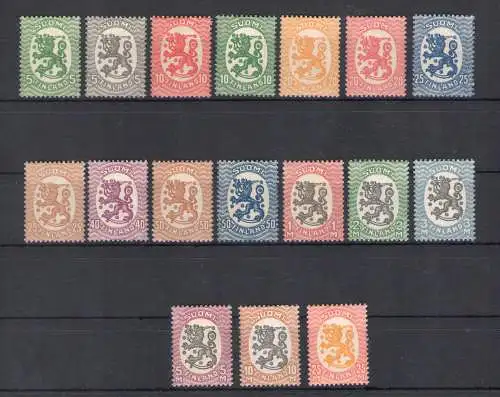 1917-21 FINNLAND - Nr. 66/82, Kriechender Löwe, 17 Werte postfrisch**