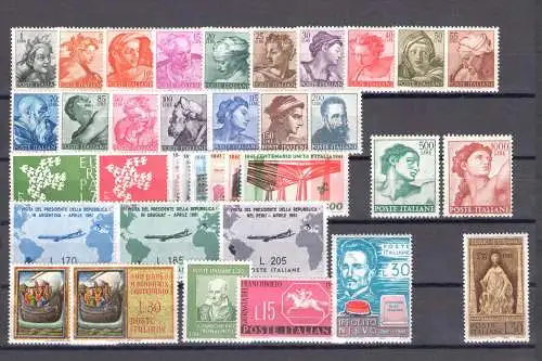 1961 Italien Republik, postfrische Briefmarken, kompletter Jahrgang 36 neue Werte MNH ** (No Gronchi Rosa)