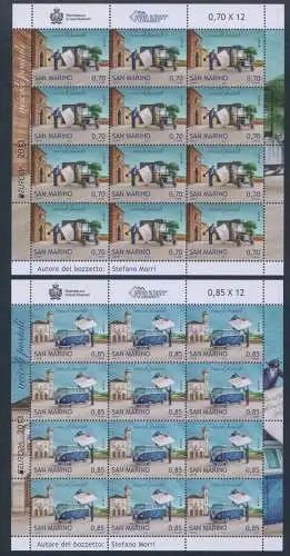 2013 EUROPA CEPT, San Marino, 2 Kleinblätter mit 12 Werten, Postfahrzeuge, postfrisch **