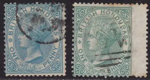 1865 BRITISH HONDURAS, Stanley Gibbons n. 1+3 GEBRAUCHT